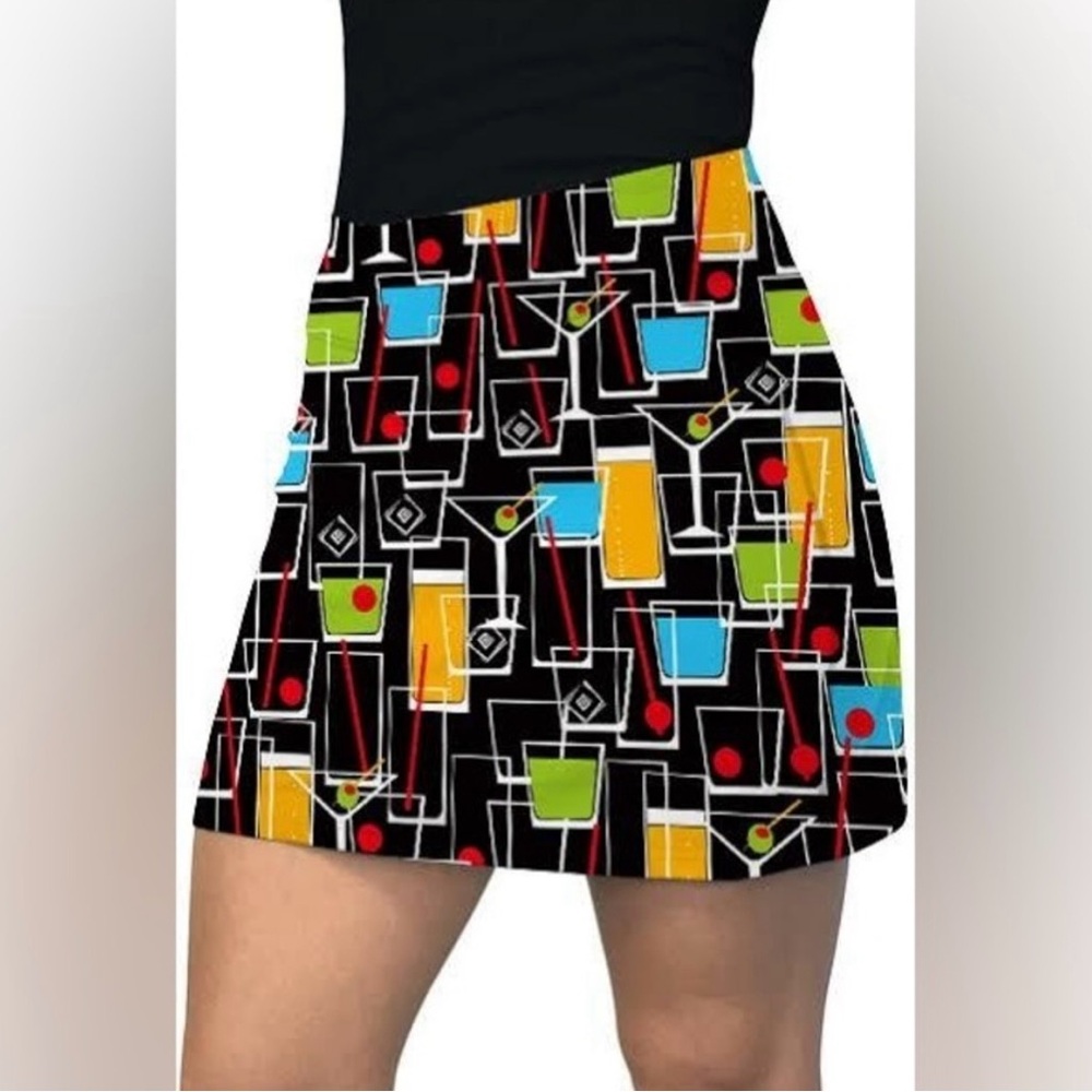 Loudmouth Ladies Skort Happy Hour Cocktails Golf Pickleball Tennis Black Multi 8 - Picture 12 of 15